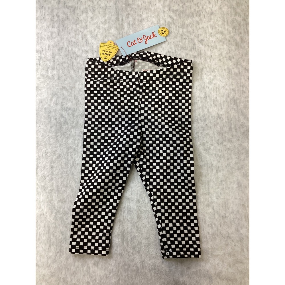 Cat & Jack Baby 12M Black White Checkerboard Tough Cotton Durable Knee Leggings